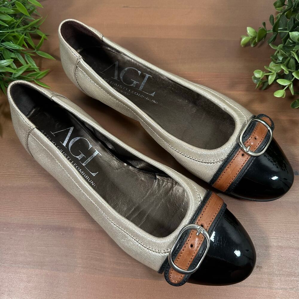 AGL Attilio Giusti Leombruni Cap Toe Belted Ballet Flats Size 38.5 US 8.5